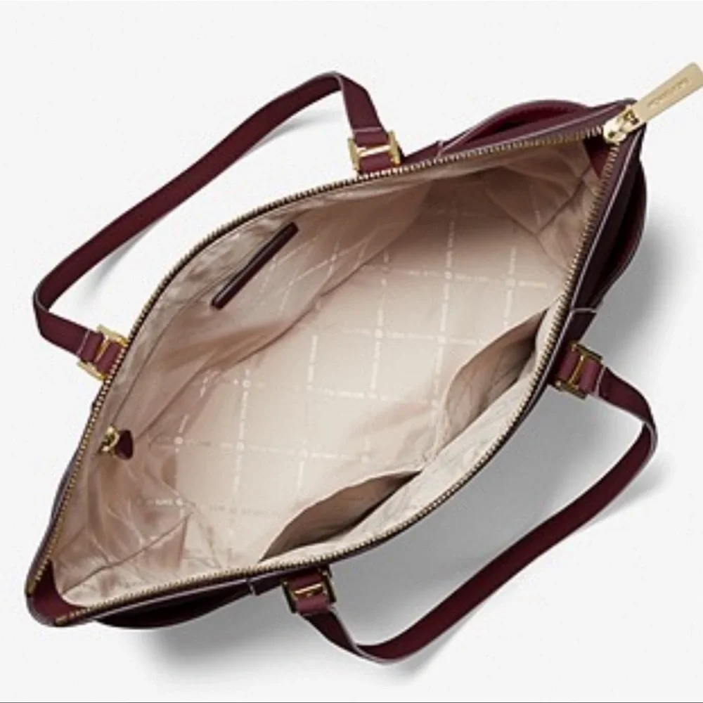 MICHAEL KORS Charlotte Large Leather Top-Zip Tote Dark Cherry NWT